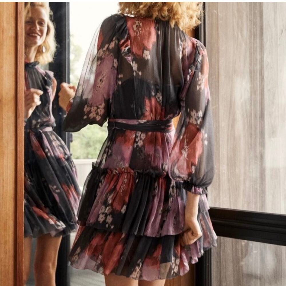 New Unsubscribed ruffle long sleeve mini dress gray shadow sz 6 $428 - Picture 2 of 6